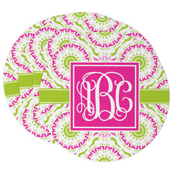 Pink & Green Suzani Round Paper Coasters w/ Monograms