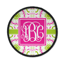 Pink & Green Suzani Iron On Round Patch w/ Monogram