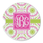 Pink & Green Suzani Sandstone Car Coaster - Single (Personalized)