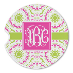 Pink & Green Suzani Sandstone Car Coaster - Single (Personalized)