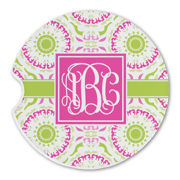 Custom Pink & Green Suzani Sandstone Car Coaster - Single (Personalized)