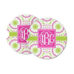 Pink & Green Suzani Sandstone Car Coasters - Set of 2 (Personalized)
