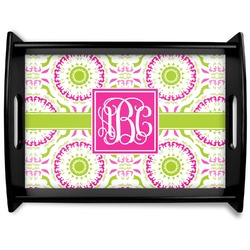 Pink & Green Suzani Black Wooden Tray - Large (Personalized)