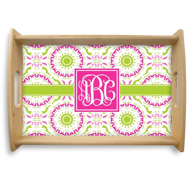 Custom Pink & Green Suzani Natural Wooden Tray - Small (Personalized)