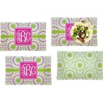 Pink & Green Suzani Set of 4 Glass Rectangular Lunch / Dinner Plate w/ Monogram