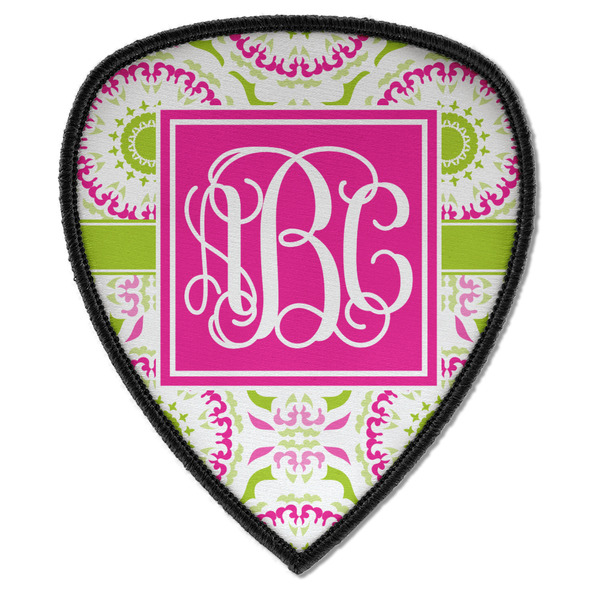 Custom Pink & Green Suzani Iron on Shield Patch A w/ Monogram