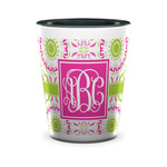 Pink & Green Suzani Ceramic Shot Glass - 1.5 oz - Two Tone - Set of 4 (Personalized)