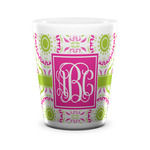 Pink & Green Suzani Ceramic Shot Glass - 1.5 oz - White - Set of 4 (Personalized)