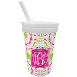 Pink & Green Suzani Sippy Cup with Straw (Personalized)