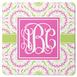 Pink & Green Suzani Square Rubber Backed Coaster (Personalized)