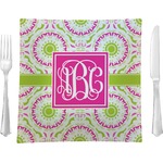 Pink & Green Suzani 9.5" Glass Square Lunch / Dinner Plate- Single or Set of 4 (Personalized)