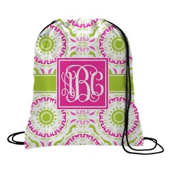 Pink & Green Suzani Drawstring Backpack - Medium (Personalized)