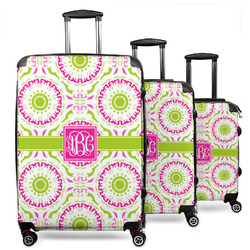 Pink & Green Suzani 3 Piece Luggage Set - 20" Carry On, 24" Medium Checked, 28" Large Checked (Personalized)