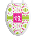 Pink & Green Suzani Toilet Seat Decal - Elongated (Personalized)