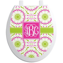 Pink & Green Suzani Toilet Seat Decal - Round (Personalized)