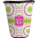 Pink & Green Suzani Waste Basket - Single Sided (Black) (Personalized)