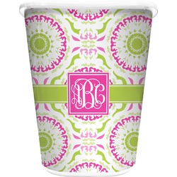 Pink & Green Suzani Waste Basket - Single Sided (White) (Personalized)