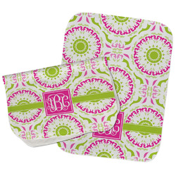 Pink & Green Suzani Burp Cloths - Fleece - Set of 2 w/ Monogram