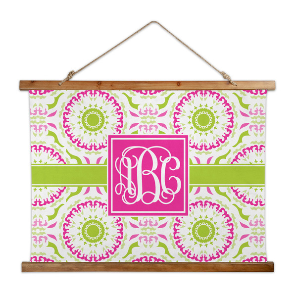 Custom Pink & Green Suzani Wall Hanging Tapestry - Wide (Personalized)