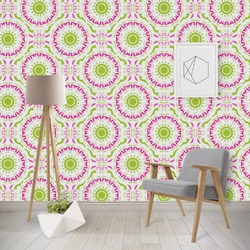 Pink & Green Suzani Wallpaper & Surface Covering (Water Activated - Removable)