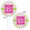 Pink & Green Suzani White Plastic 5.5" Stir Stick - Double Sided - Round - Front & Back