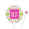 Pink & Green Suzani White Plastic 5.5" Stir Stick - Round - Closeup