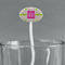 Pink & Green Suzani White Plastic 7" Stir Stick - Oval - Main