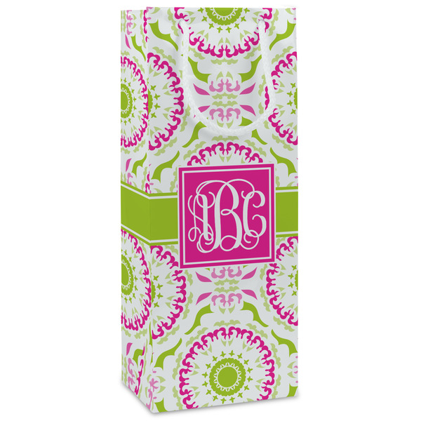 Custom Pink & Green Suzani Wine Gift Bags (Personalized)