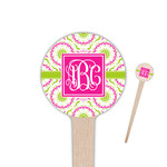 Pink & Green Suzani 4" Round Wooden Food Picks - Single Sided (Personalized)