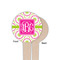 Pink & Green Suzani Wooden 4" Food Pick - Round - Single Sided - Front & Back