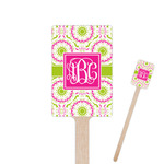 Pink & Green Suzani 6.25" Rectangle Wooden Stir Sticks - Single Sided (Personalized)
