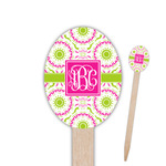 Pink & Green Suzani Oval Wooden Food Picks - Double Sided (Personalized)