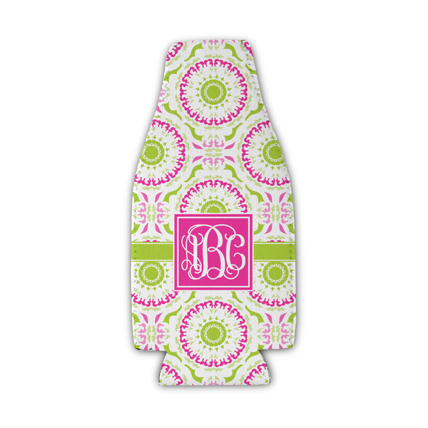 Custom Pink & Green Suzani Zipper Bottle Cooler (Personalized)