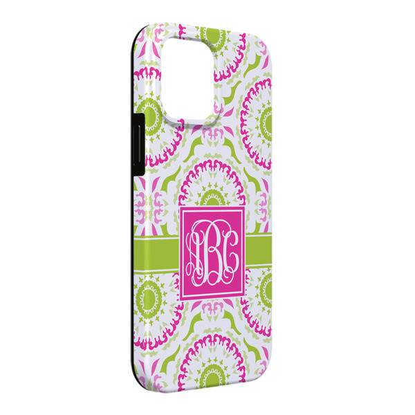 Custom Pink & Green Suzani iPhone Case - Rubber Lined - iPhone 13 Pro Max (Personalized)