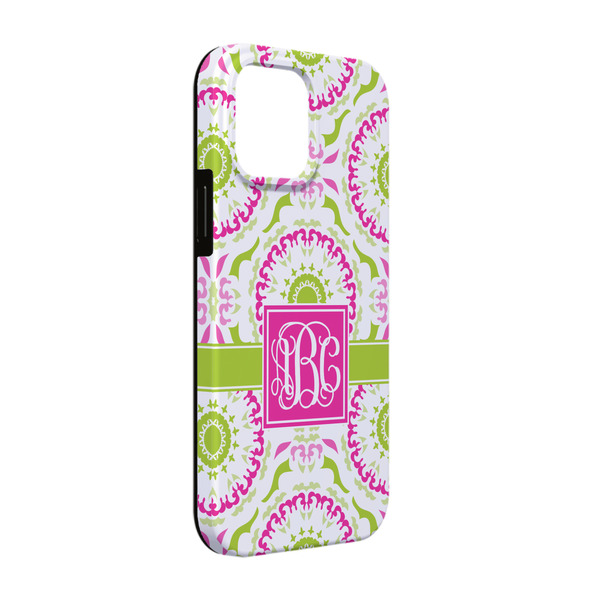 Custom Pink & Green Suzani iPhone Case - Rubber Lined - iPhone 13 Pro (Personalized)