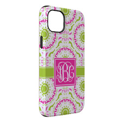 Pink & Green Suzani iPhone Case - Rubber Lined - iPhone 14 Plus (Personalized)