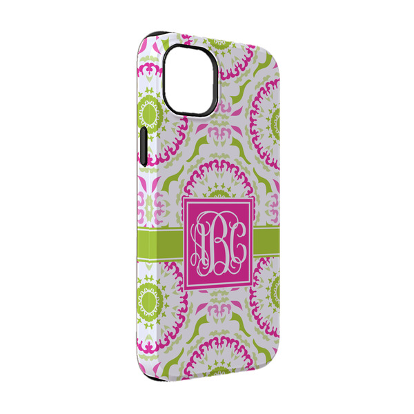 Custom Pink & Green Suzani iPhone Case - Rubber Lined - iPhone 14 (Personalized)