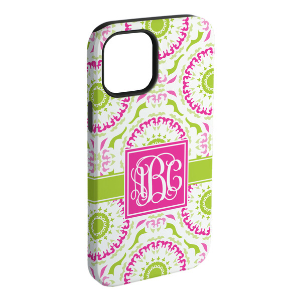 Custom Pink & Green Suzani iPhone Case - Rubber Lined - iPhone 15 Plus (Personalized)