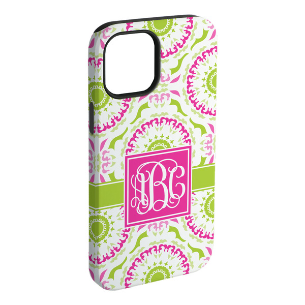 Custom Pink & Green Suzani iPhone Case - Rubber Lined (Personalized)