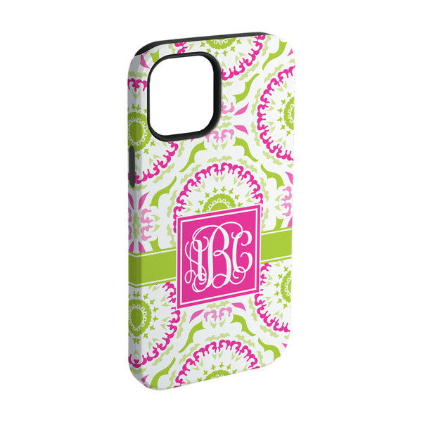 Custom Pink & Green Suzani iPhone Case - Rubber Lined - iPhone 15 Pro (Personalized)