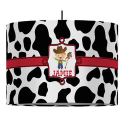 Cowprint w/Cowboy 16" Drum Pendant Lamp - Fabric (Personalized)