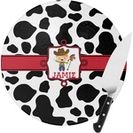 Cowprint w/Cowboy Round Glass Cutting Board - Small (Personalized)