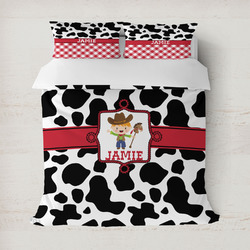 Cowprint w/Cowboy Duvet Cover Set - Full / Queen (Personalized)