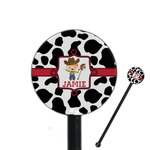 Cowprint w/Cowboy 5.5" Round Plastic Stir Sticks - Black - Double Sided (Personalized)