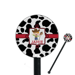 Cowprint w/Cowboy 5.5" Round Plastic Stir Sticks - Black - Single Sided (Personalized)