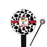 Cowprint w/Cowboy 7" Round Plastic Stir Sticks - Black - Single Sided (Personalized)