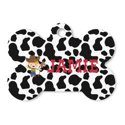 Cowprint w/Cowboy Bone Shaped Dog ID Tag (Personalized)