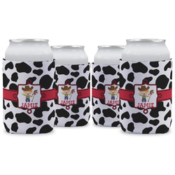 Cowprint w/Cowboy Can Cooler (12 oz) - Set of 4 w/ Name or Text