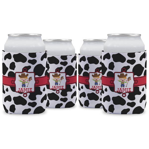 Custom Cowprint w/Cowboy Can Cooler (12 oz) - Set of 4 w/ Name or Text