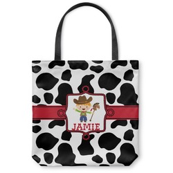 Cowprint w/Cowboy Canvas Tote Bag - Large - 18"x18" (Personalized)